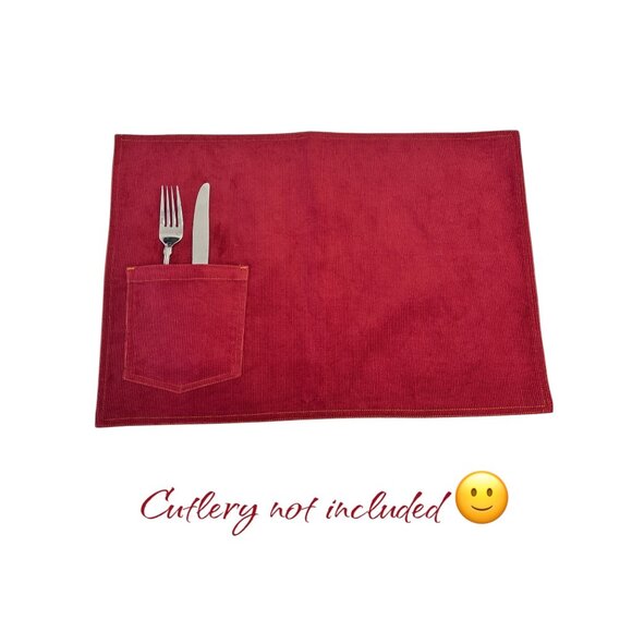 Red Corduroy Placemats Set Of 4 With Pocket - Picture 2 of 5